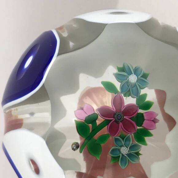 Perthshire 1982H Double Overlay Lampwork Floral Bouquet Facet Flower Paperweight - Picture 13 of 13